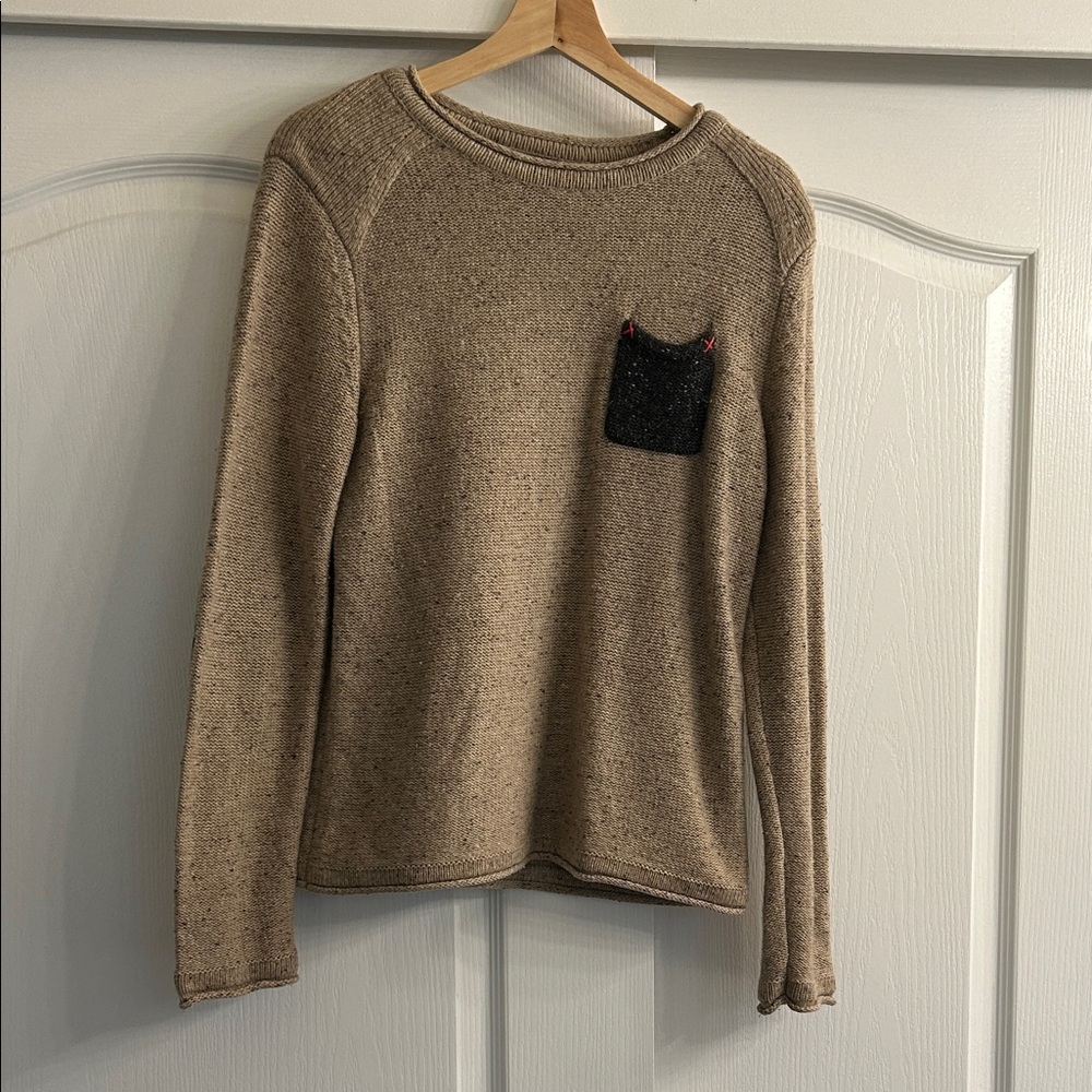 Tan Sweater with Black Elbow Patches